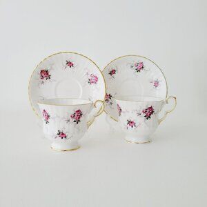 Vintage Princess House Teacup & Saucer, 2 Sets, Windsor Rose, Shabby Chic Floral